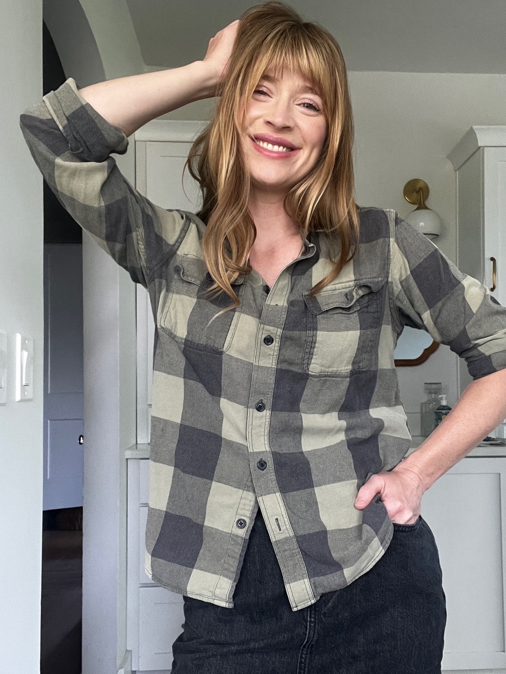 Black and green Plaid Button-Down flannel Shirt